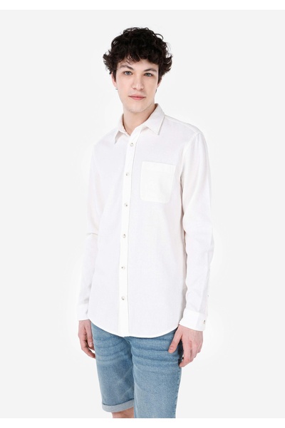 Colin's Comfort Fit Shirt Neck Plain Men's White Long Sleeve Shirt