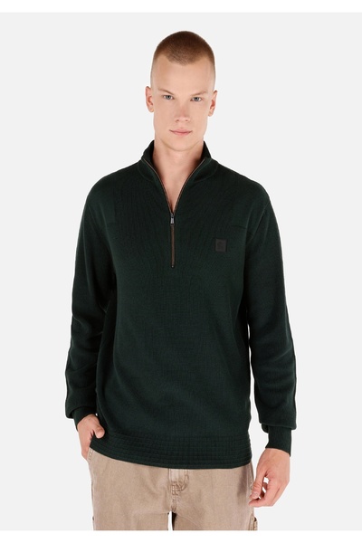 Colin's Regular Fit Stand Collar Jacquard Men's Green Sweater