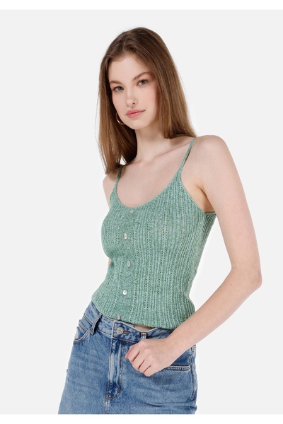 Colin's Зелен дамски пуловер с къс ръкав Slim Fit