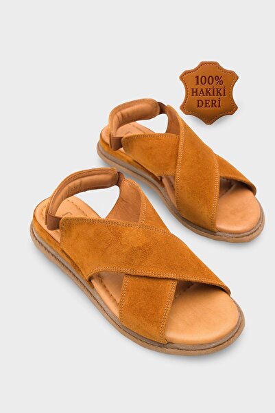 Capone Outfitters Δερμάτινα γυναικεία σανδάλια Elvira Cross Strap Velcro