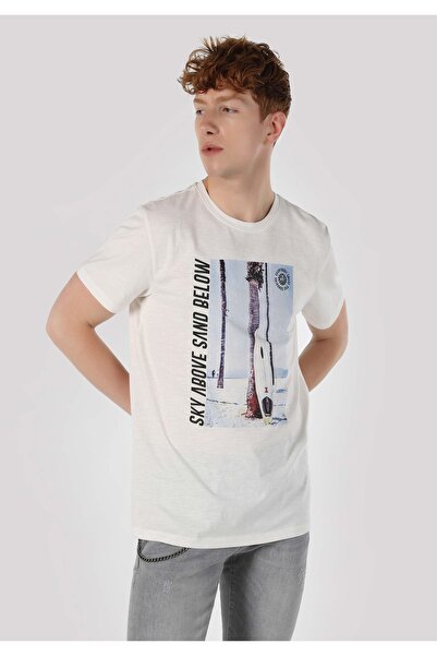 Colin's Tricou alb cu mânecă scurtă pentru bărbați, cu decolteu rotund, cu cr...