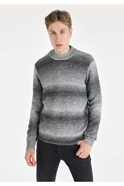 Colin's Regular Fit Yuvarlak Yaka Baskılı Erkek Gri Kazak