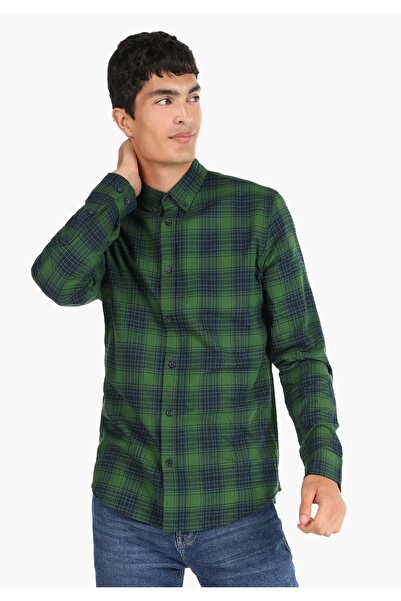 Colin's Slim Fit Shirt Neck Ekoseli Erkek Yeşil Uzun Kol Gömlek