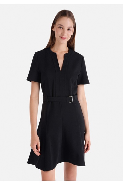 Colin's قصة ضيقة منسوج فستان أسود قصير الأكمام للنساء