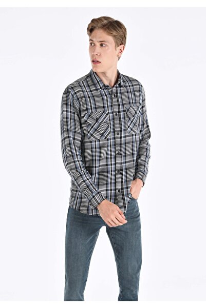 Colin's Regular Fit Shirt Neck Ekoseli Erkek Mavi Uzun Kol Gömlek