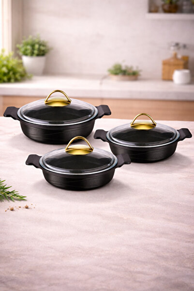 LAVONNI Nirvana 6 Piece Cast Iron Sahan Set with Black Glass Cover - 18/20/22...