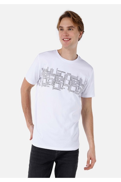 Colin's Tricou cu mânecă scurtă pentru bărbați, alb, cu decolteu normal, cu i...