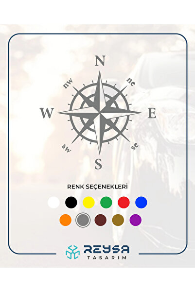 Reysa Tasarım Compass Car Sticker 17x17 Cm Gray