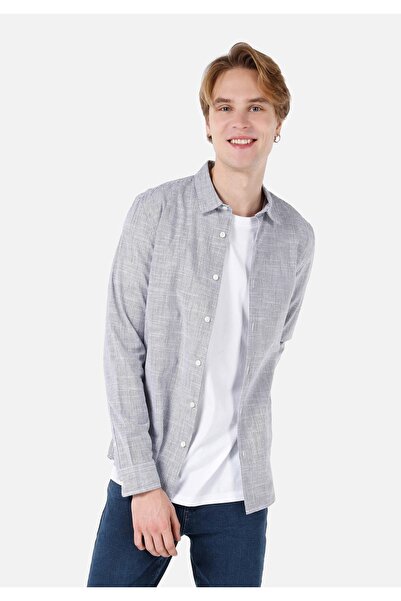 Colin's Dar Kesim Shirt Yaka Lacivert Erkek Uzun Kol Gömlek Cl1062631