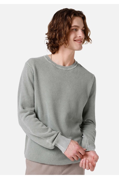 Colin's Мъжки зелен жакардов пуловер с кръгло деколте и нормална кройка