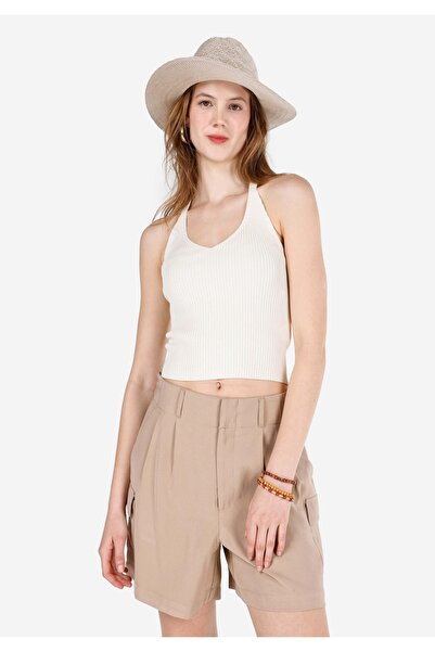 Colin's Дамски пуловер без ръкави, с V-образно деколте, в цвят екрю, с прилеп...