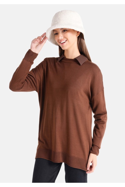 Colin's سترة نسائية بنية اللون ذات ياقة مستديرة وقصة عادية