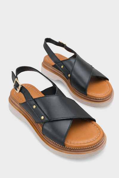 Capone Outfitters صندل نسائي من الجلد الطبيعي الناعم المريح بكعب عريض من كاتي