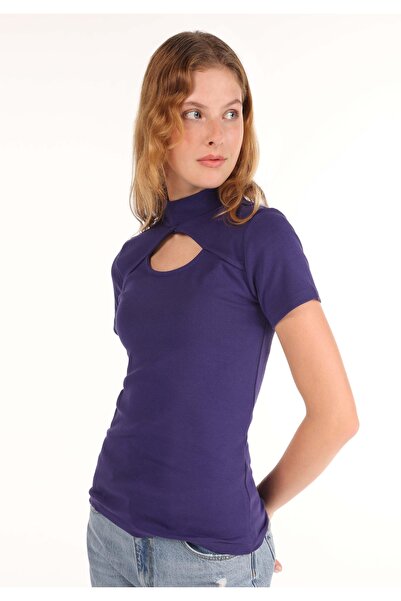 Colin's Slim Fit Half Turtleneck Women's Purple Short Sleeve T-Shirt