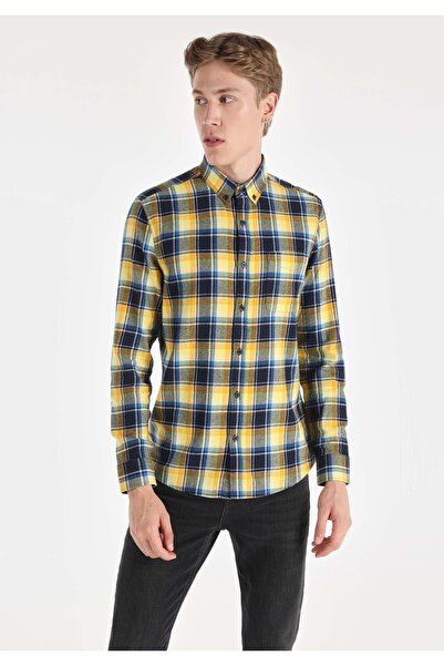 Colin's Слим фит риза с джоб и кариран десен, мъжка риза с дълъг ръкав в тъмн...