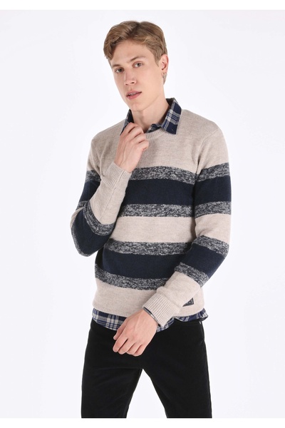 Colin's Regular Fit Yuvarlak Yaka Jakarlı Erkek Bej Kazak