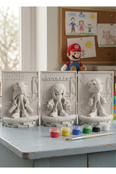 Craft3D Atölye Sonic-Shadow-Knuckles 15 cm Figürler Taş Biblolar Çocuk Boyama...
