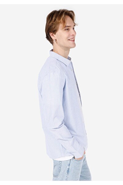 Colin's εφαρμοστό Shirt Neck Με τσέπες Ανδρικό ίσιο μπλε μακρυμάνικο πουκάμισο