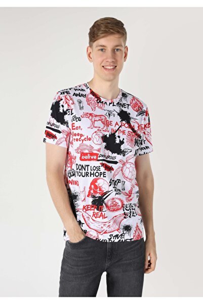 Colin's تي شيرت أبيض بأكمام قصيرة وياقة مستديرة للرجال