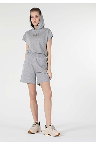 Colin's Regular Fit Kapüşonlu Baskılı Kadın Gri Sweatshirt