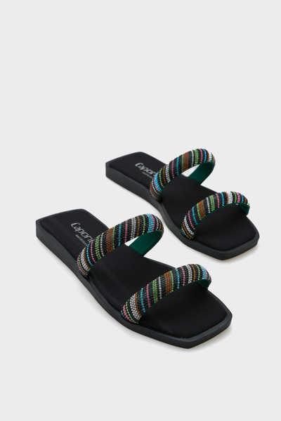 Capone Outfitters Kora Damskie klapki na płaskim obcasie z paskami z kamienia...