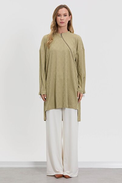 MELIDIA M10014 Fermuar Detaylı Tunik / YAĞ YEŞİLİ