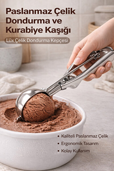 DİVAYS Lüx Çelik Paslanmaz Dondurma Ve Kurabiye Kaşığı Çelik Dondurma Kepçesi