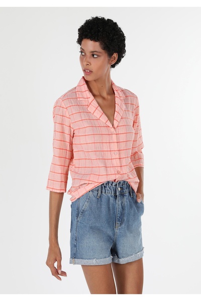 Colin's Редовна кройка, карирана яка, дамска оранжева риза с дълъги ръкави