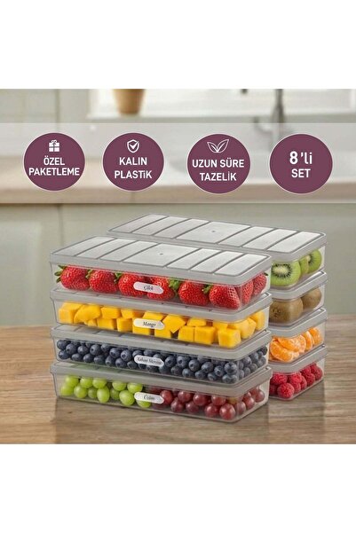 SELKA HOME 8 Adet 1 Lt. Nora Organizer Buzdolabı Buzluk Düzenleyici Saklama Kabı