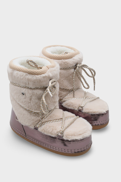 Capone Outfitters Dámské chlupaté kozačky s kulatou špičkou, platinové, se si...