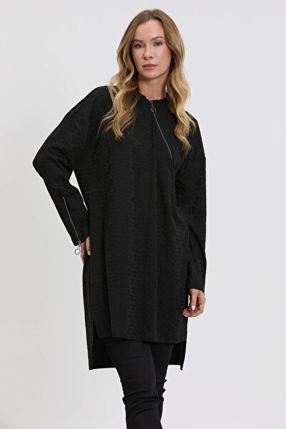 MELIDIA M10014 Fermuar Detaylı Tunik / SİYAH