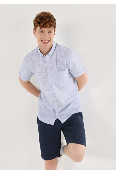 Colin's Slim Fit Shirt Neck Solid Ανδρικό Μπλε κοντομάνικο πουκάμισο