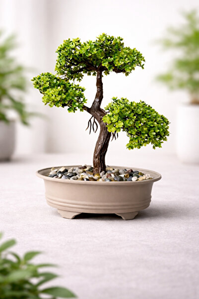 Lineva Dekoratif Yapay Bonsai Mini Ağaç – Masaüstü Ev Ofis Süs Bitkisi (1 Adet)