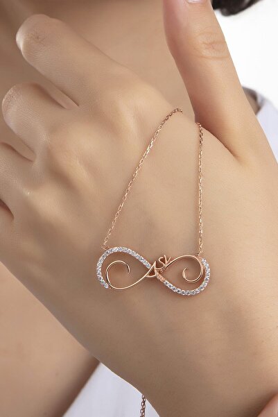 Gümüş Vadisi Kadın Orjinal 925 Ayar Gümüş Zirkon Taşlı Sonsuzluk Aşk Model Kolye