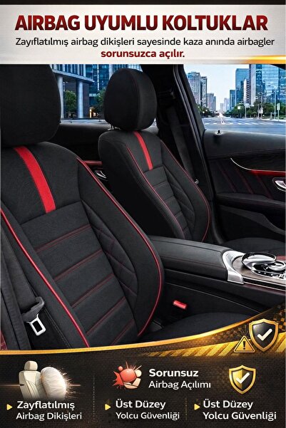 GM-DESIGN Oniks Kırmızı Tay Tüyü Oto Koltuk Kılıfı - Ön Arka 5 Koltuk Tam Set - Üniversal
