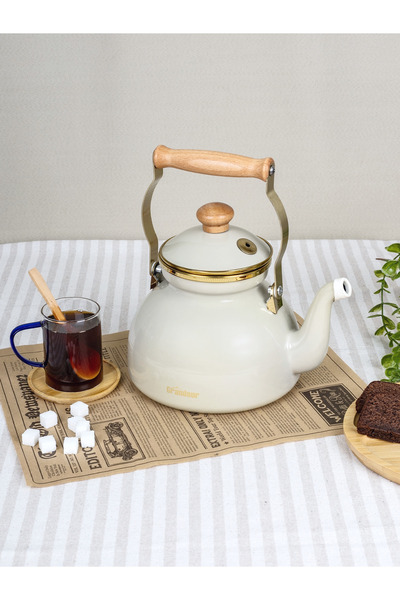 SAVAŞAN Emaye Demlik, İndüksiyon Tabanlı Su Isıtıcısı - Bej