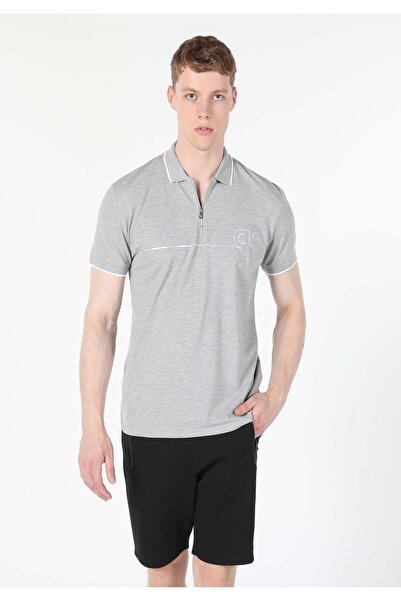 Colin's Regular Fit Polo Collar Plain Men's Gray Zippered Short Sleeve T-Shirt