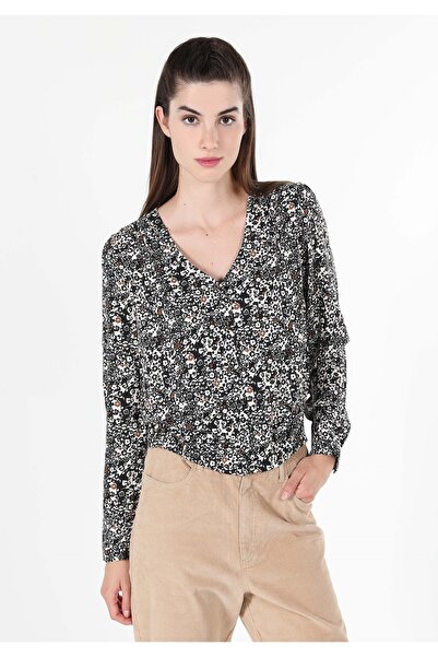 Colin's Регулярна кройка, V-образно деколте, с принт, дамска тъмносиня риза с...