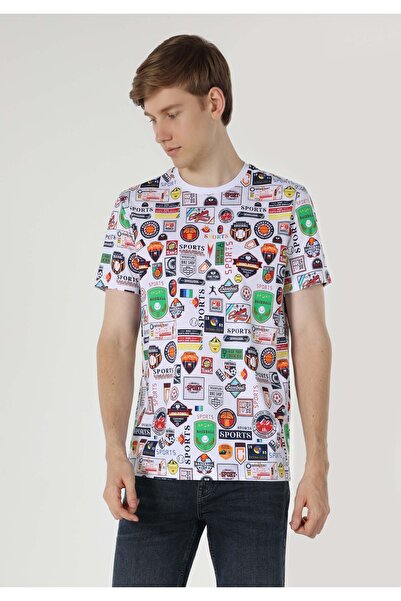 Colin's Регулярний крій, круглий виріз, принт, чоловічий білий футболка з кор...