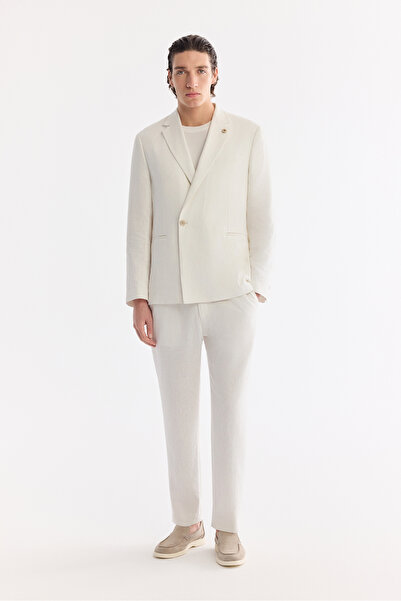 Avva Men's White Double-Breasted Single-Button Linen Jacket with Fleto Pocket...