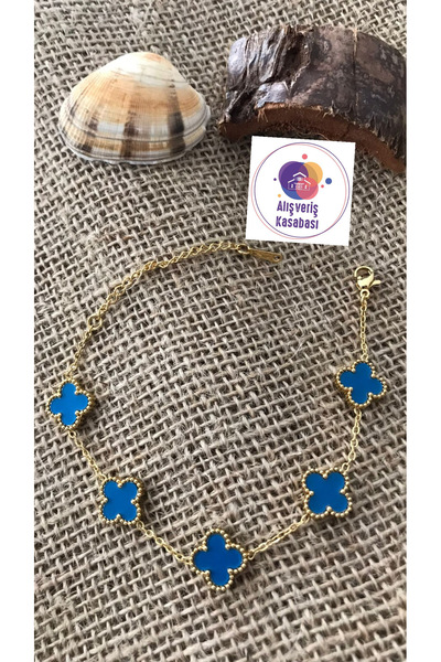 Alışveriş Kasabası Blue Steel Zircon Clover Bracelet