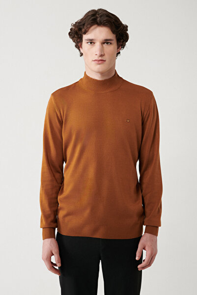 Avva Men's Camel Half Turtleneck Non-Pilling Knitwear Sweater E 005001