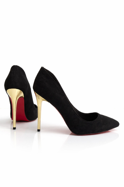 HAYYSHOES AURORA Siyah Süet Altın Ökçe Stiletto Kadın Yüksek Topuklu Ayakkabı...