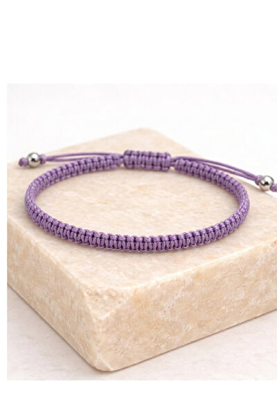 TREND Örme Lila Makrome Ipli Sörfçü Bilekliği, El Yapımı, Suya Dayanıklı, Aya...