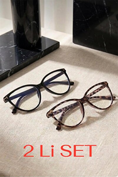 Zzla Mavi Işık Korumalı 2'Lİ SET Gözlük Cat Eye Optik Uyumlu (Şeffaf Camı Değ...