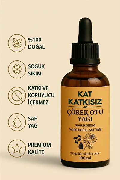 KAT KATKISIZ Çörek Otu Yağı 100ml Soğuk Sıkım, %100 Saf ve Katkısız