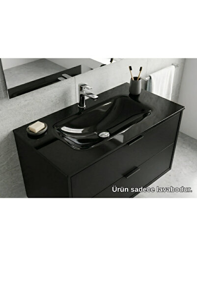 Vetrola Siyah Krokan Cam Lavabo Batarya Delikli 80X46 cm