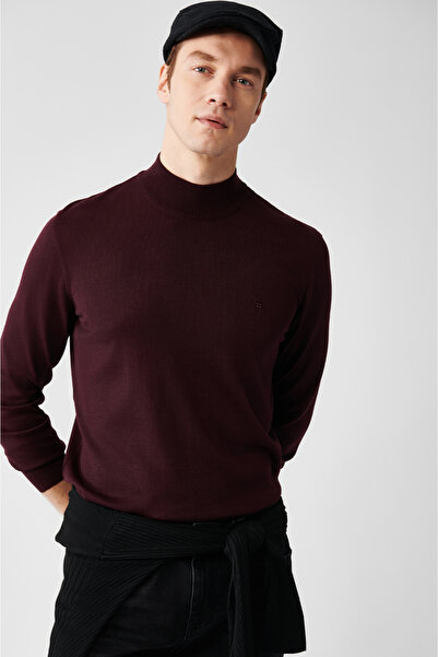 Avva Herren-Strickpullover mit halbem Rollkragen und Wollmischung in Burgunde...