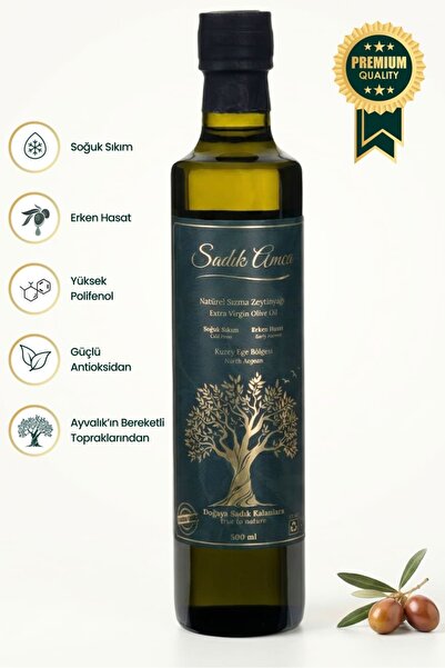 Sadık Amca Erken Hasat Soğuk Sıkım Natürel Sızma Zeytinyağı 500 ml. Cam Şişe