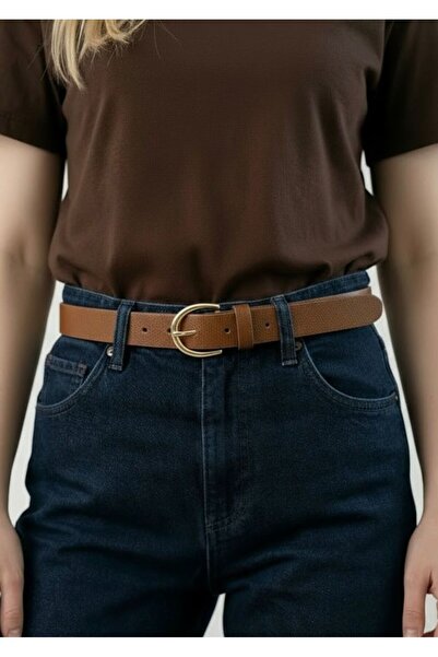 Kemerix Дамски класически колан със златна катарама в кафяв цвят